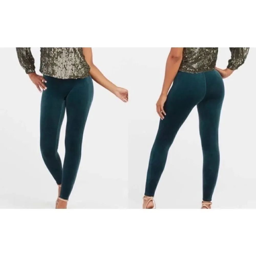 Spanx Velvet Malachite Emerald Green High Waisted Leggings sz Small